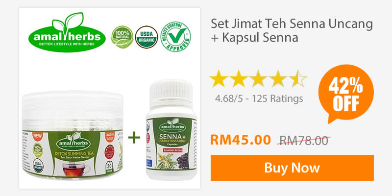 Set Jimat Teh Senna Sanna Uncang + Kapsul Senna Amal Herbs 